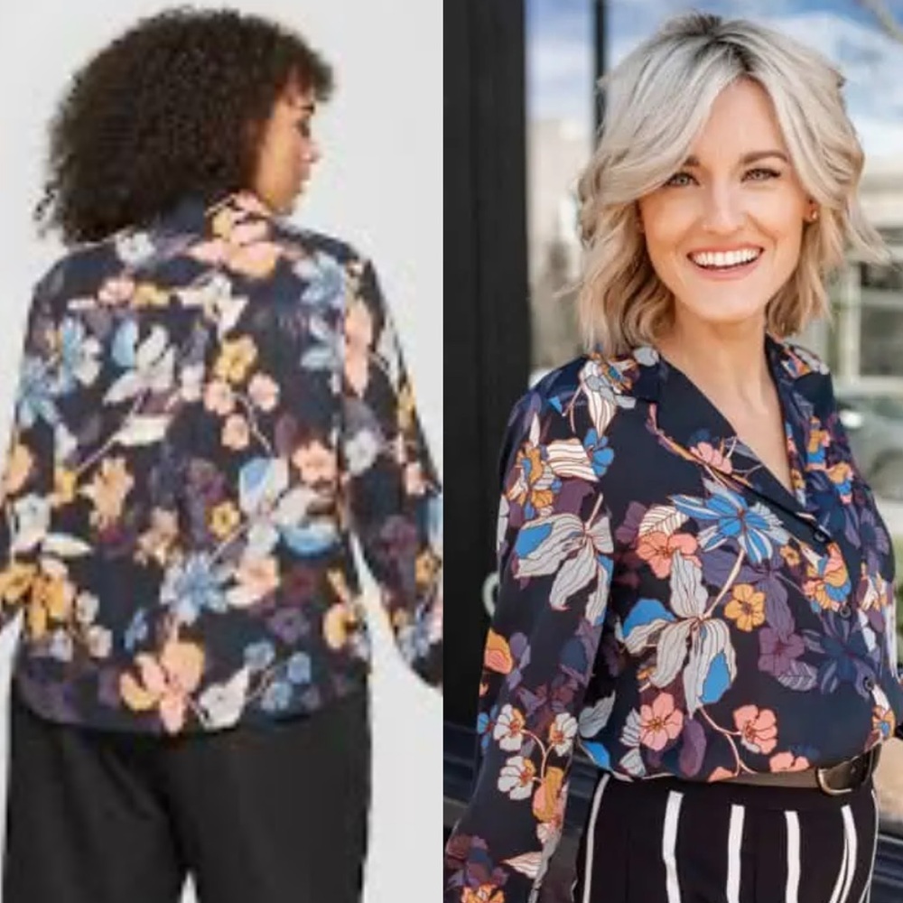 Who What Wear Floral Blouse - Navy and Multicolor